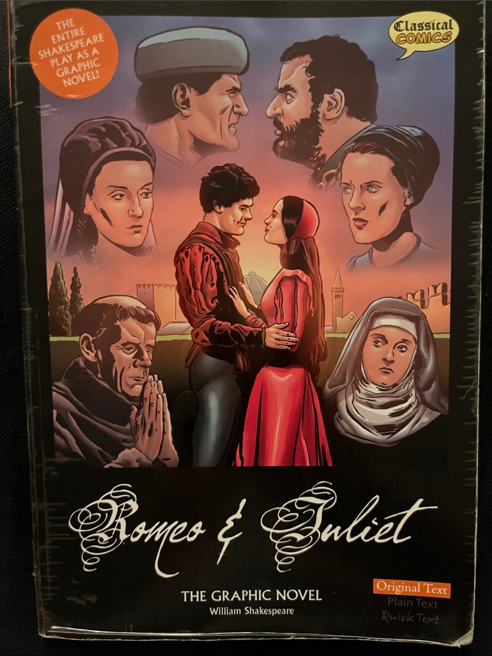 Romeo & Juliet Graphic Novel - Classic Comics Cover Art (Red, Black, Cream)